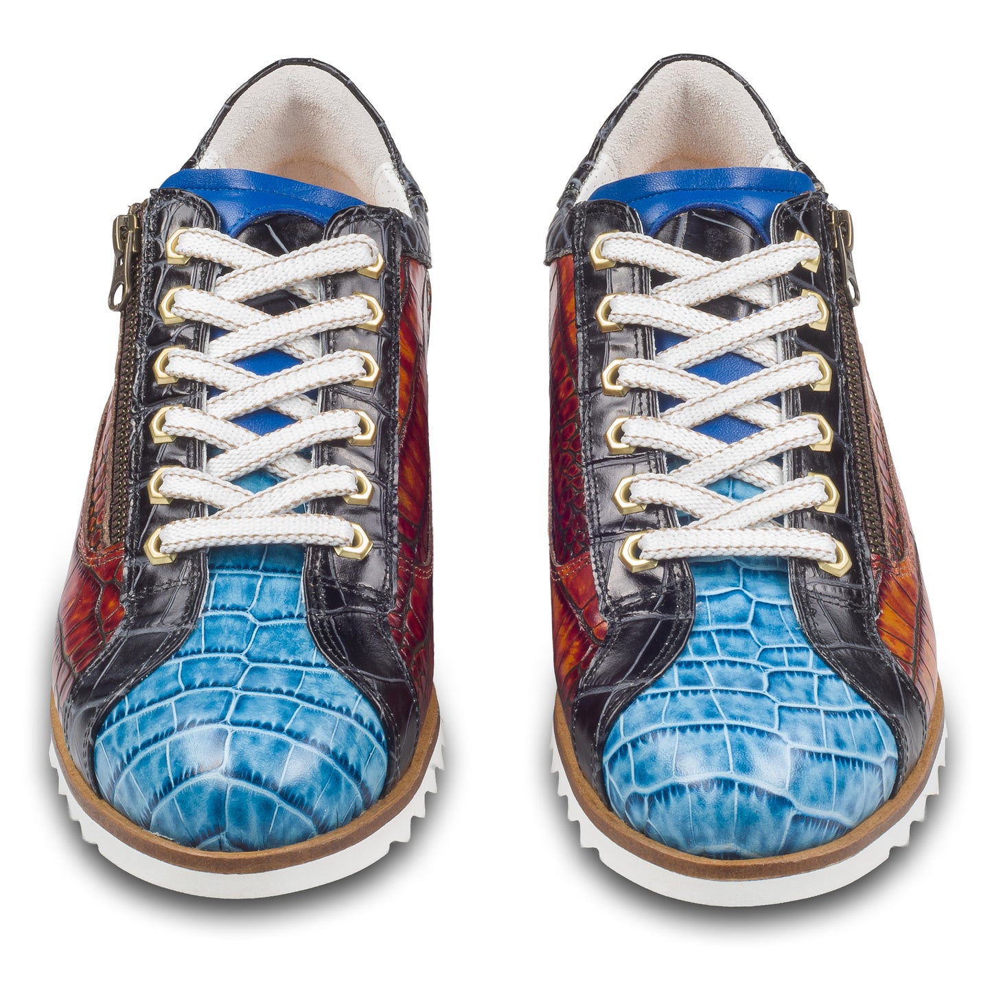 LORENZI Sneaker Herren blau/braun/schwarz - Kalbsleder mit Krokoprägung, Reißverschluß, handgefertigt