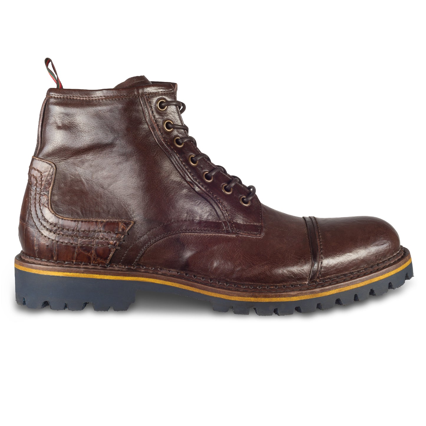 LORENZI Winterstiefelette Herren mit Lammfell & Reißverschluß, dunkelbraun, gewaschenes Kalbsleder. Handgefertigt / durchgenäht in Italien. Außenansicht rechter Schuh