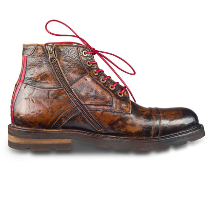LORENZI Schnürstiefelette Herren mit Reißverschluß, braun - Kalbsleder im Vintage-Look. Handgefertigt / durchgenäht in Italien. Ansicht linker Schuh Innenseite