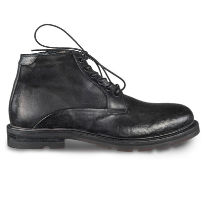 LORENZI Winterstiefelette Herren mit Lammfell & Reißverschluß. Schwarzes Glattleder mit Wildleder. Handgefertigt / durchgenäht in Italien. Ansicht Außenseite rechter Schuh