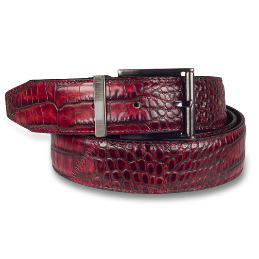 LORENZI Ledergürtel in Krokoprägung, rot, Messico Rosso