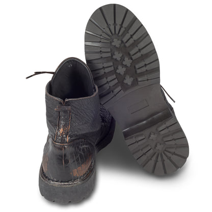 MOMA Schnürstiefelette Herren, braun/schwarz - Genarbtes Kalbsleder used-Look, handgefertigt