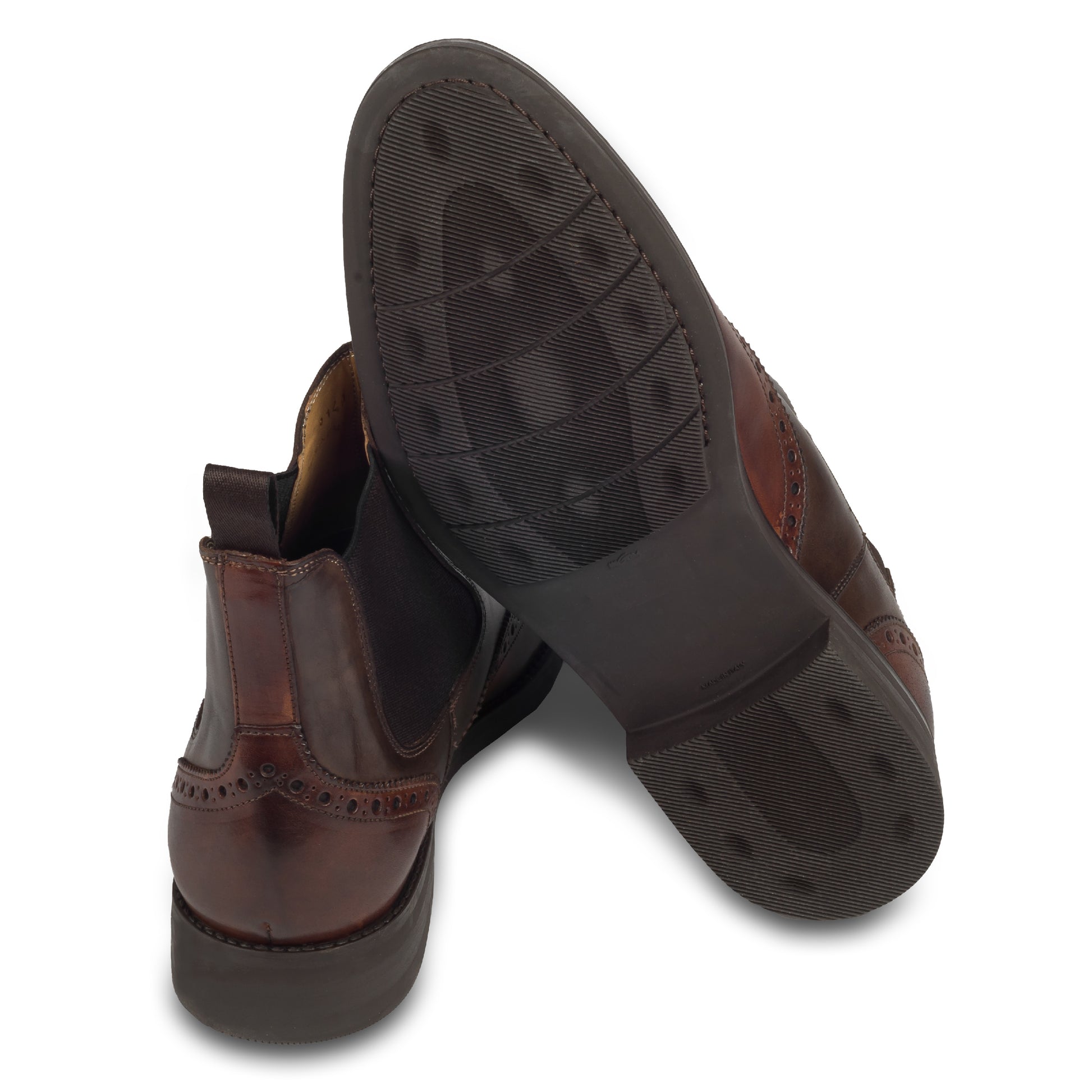 Brecos Herren Chelsea Stiefelette, braun. Durchgenäht. Bei Sisento. Ansicht Sohle und Ferse