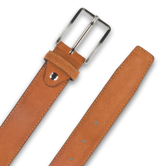 Gürtel Herren cognac braun - Veloursleder, Breite 3.5 cm, kürzbar