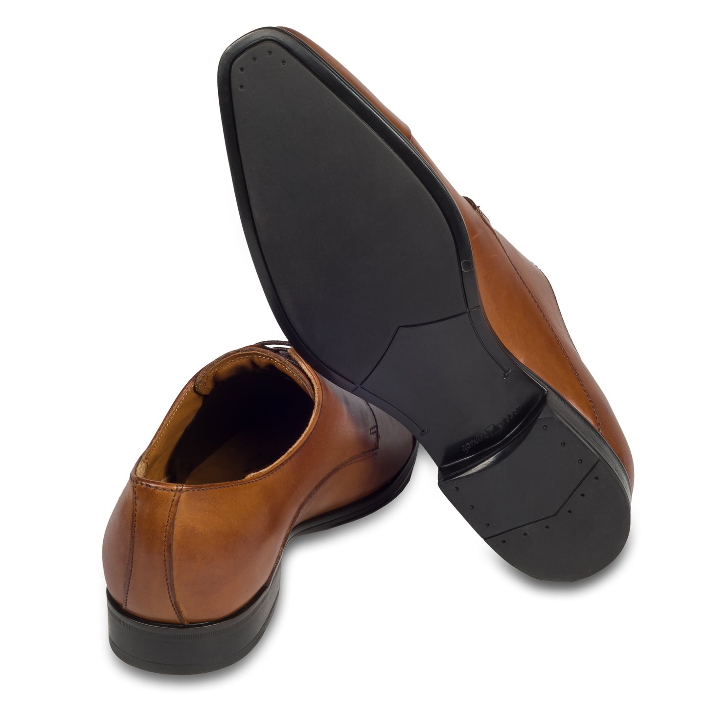 Nicola Benson Anzugschuh, Captoe Derby mittelbraun / cognac braun. Ansicht Ferse und Sohle