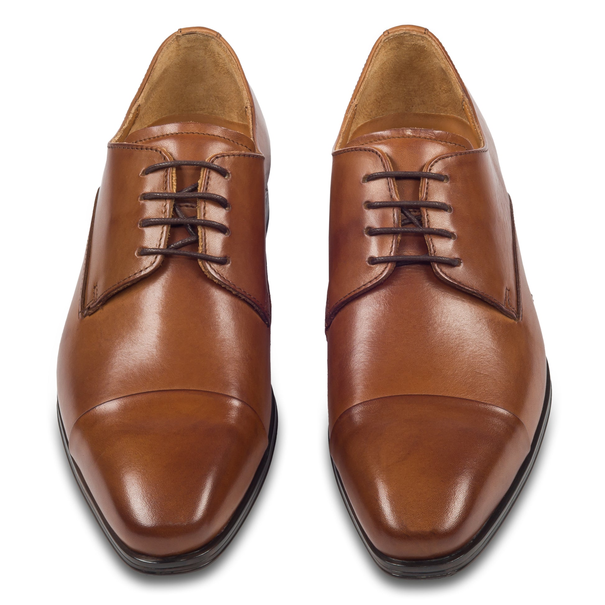 Nicola Benson Anzugschuh, Captoe Derby mittelbraun / cognac braun. Ansicht paarweise von vorne